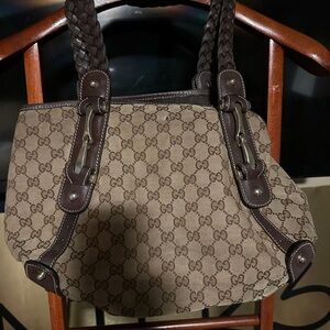 Gucci Brown and Tan Monogram Shoulder Bag